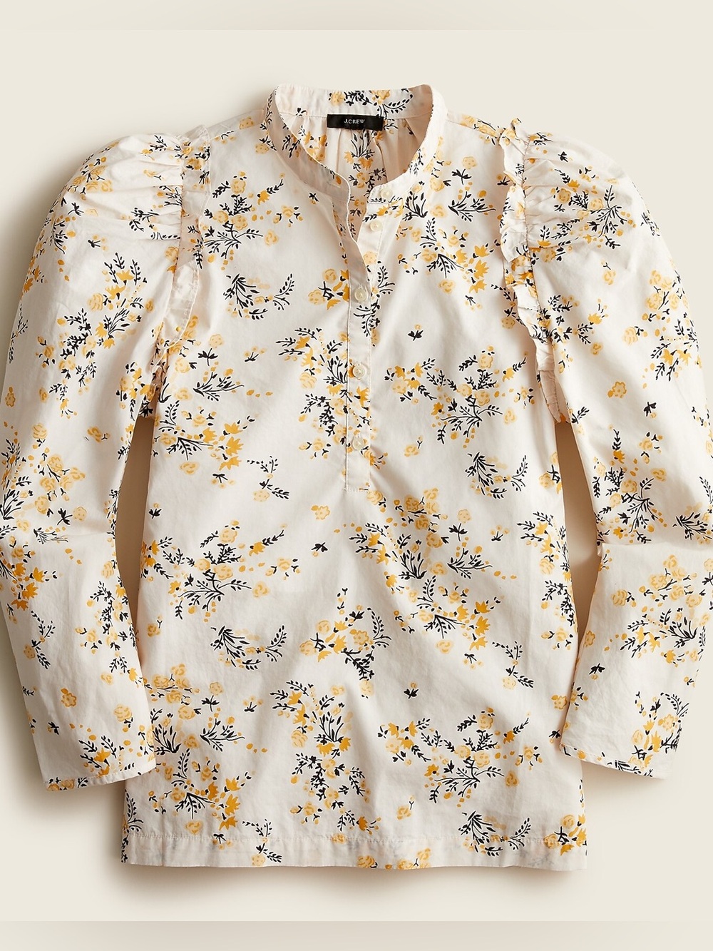 J.Crew Puff Sleeve Top in Budding Floral Popover Blouse Yellow Black Size Small